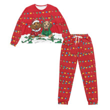 Women's Christmas Pajama Set Dachshund Print Long Sleeve