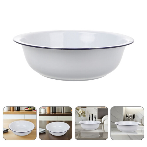 Retro Enamelware Dinner Bowl White Set of 1