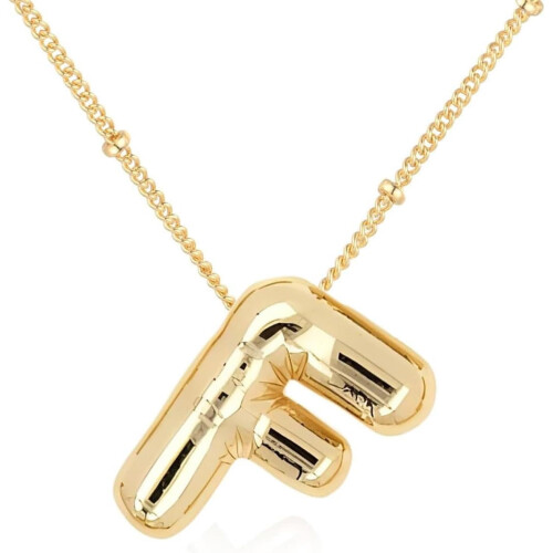 Bubble Letter Necklace 18K Gold Plated Initial Pendant 18
