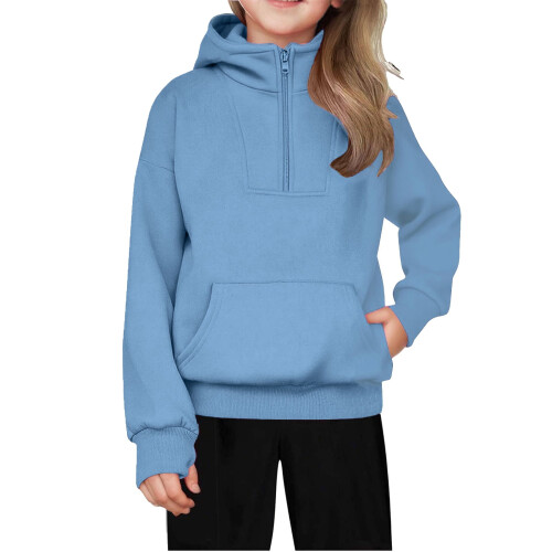 Kids Pullover Hoodie Half-Zip Kangaroo Pocket Sweatshirt