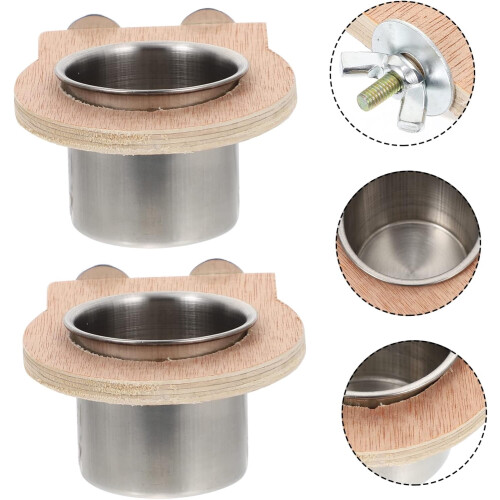 Stainless Steel Bird Feeding Bowl with Wooden Frame 1 Pack