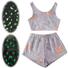 Halloween Glow-in-Dark Vest Pajama Set Flannel Pumpkin