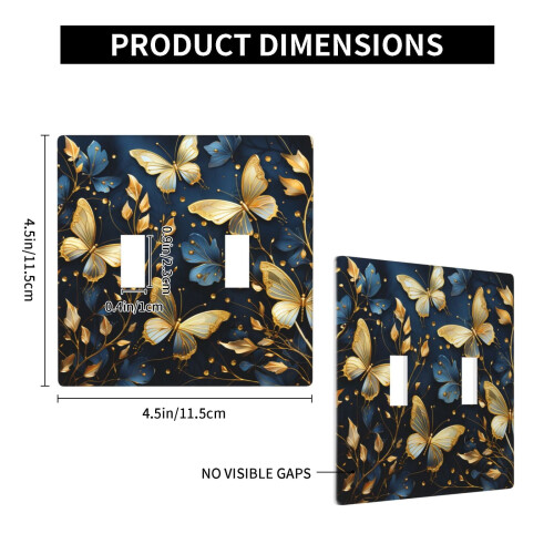 Wall Plate Light Switch Cover Double Gang Gold Butterflies 1