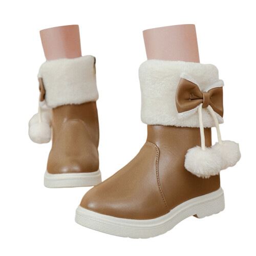 Girls' Winter Snow Boots Thick Sole Solid Color Bow Design 2