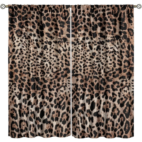 Leopard Print Curtains Brown Animal Texture 42x54 Inch 2