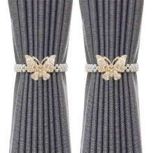 Pearl Elastic Butterfly Curtain Tiebacks 2 Pack Gold