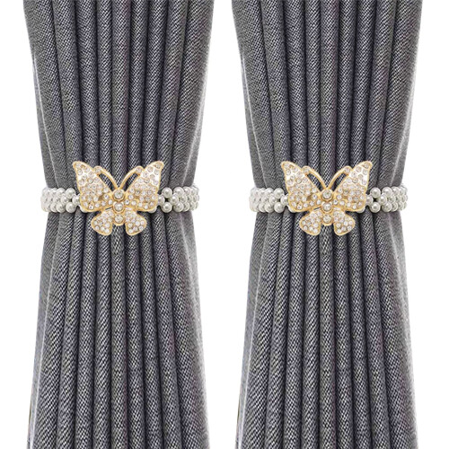 Pearl Elastic Butterfly Curtain Tiebacks 2 Pack Gold