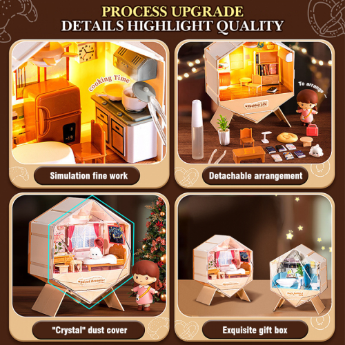 Mini Doll House Building Kit with Lights Kitchen Set 1