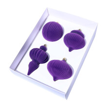 Velvet Christmas Ornaments Set Purple 4pcs Large Flocked