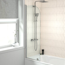 Hinged 500 x 1400mm Bathtub Screen, 5mm Tempered Glass - Aluminium