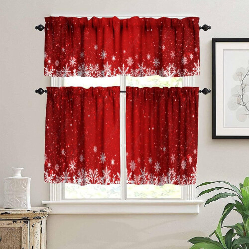 Red Christmas Kitchen Curtains and Valances Set Snowflake 2