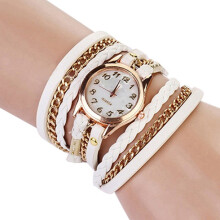 Women's Vintage Braided Faux Leather Bracelet Watch White