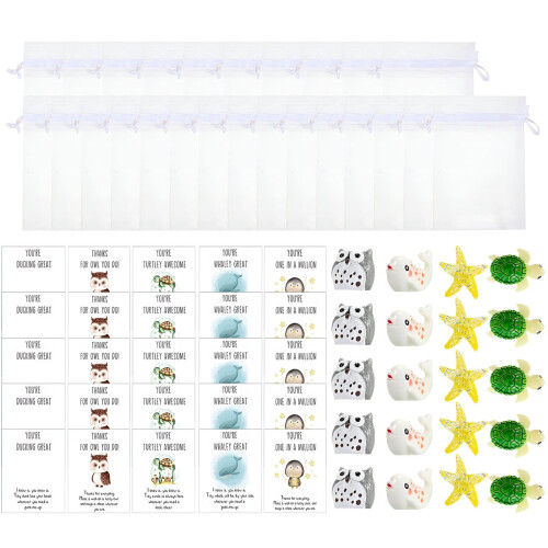 Animal Pun Note Cards 25-Pack Resin Turtle Owl Design