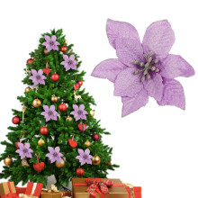 Purple Glitter Christmas Flowers Ornament 5 inch