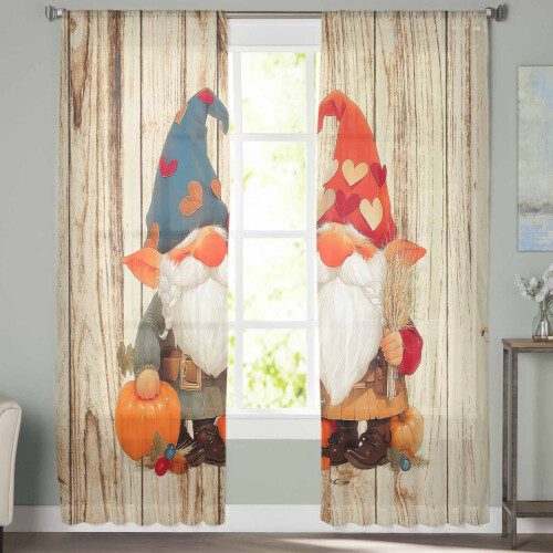 Sheer Curtains Gnome Harvest Pattern 52x63 Inch Voile 2