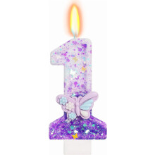 Purple Butterfly Number 1 Candle for Girls' First Birthday