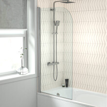Hinged 700 x 1400mm Bathtub Screen, 5mm Tempered Glass - Aluminium