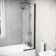 Hinged 400 x 1400mm Bathtub Screen, 5mm Tempered Glass - Matte Black