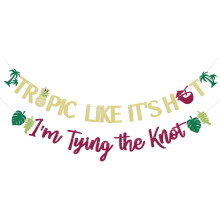 Tropical 'I'm Tying The Knot' Banner Hot Pink Gold Glitter