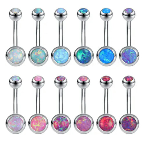 Opal Stone Stainless Steel Belly Button Ring - Blue 1