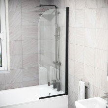 Hinged 500 x 1400mm Bathtub Screen, 5mm Tempered Glass - Matte Black