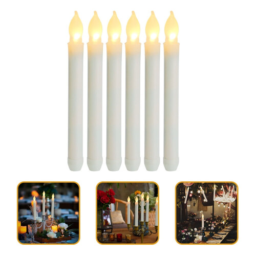 White Flickering LED Taper Candles Plastic 6-Pack