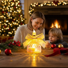 LED Flameless Candle Blue with Bow Crystal-Like 1 Pack