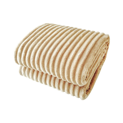 Flannel Fleece Throw Blanket Soft Warm Striped Beige 1