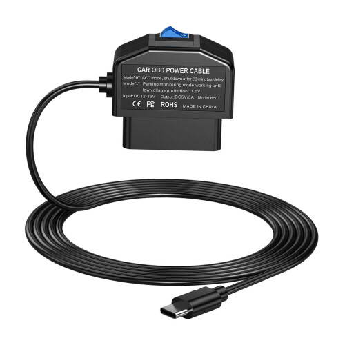 OBD Power Cable for Dash Cam Hardwire Kit with Switch PP