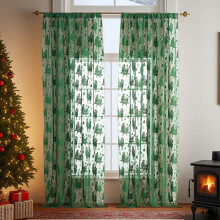 Sheer Lace Christmas Curtains Green Snowflake Embroidery 2