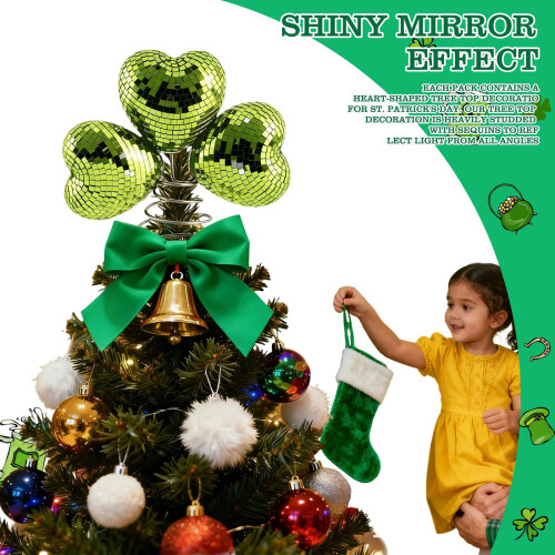 Glitter Heart Tree Topper Green Cloverleaf Ornament 1