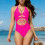 Women's One-Piece Swimsuit with Drawstring Waist and 4