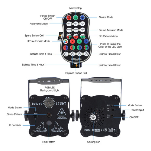 Disco Light USB Rechargeable RGB Strobe Projector 1pc 2