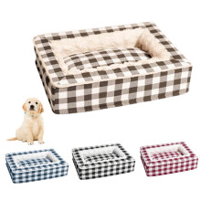 Tartan Pet Bed Square Fuzzy Calming for Small Medium Dogs