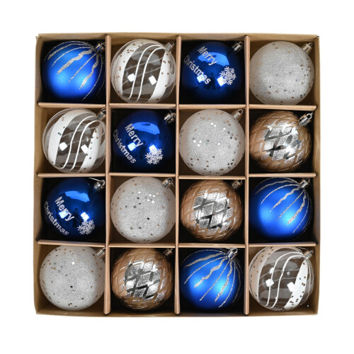 Christmas Ball Ornament Set Blue Silver Tree-Themed 1