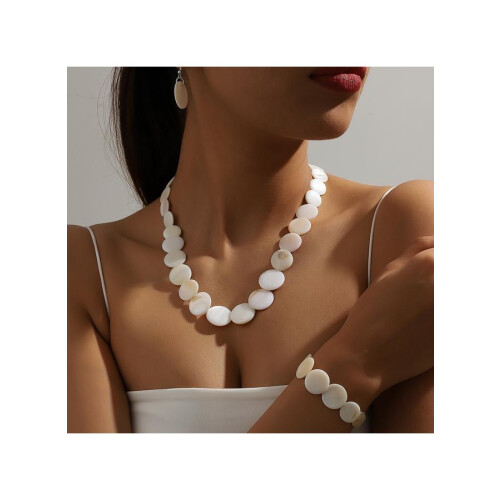 White Beads Necklace Set Hypoallergenic Adjustable 3 PCS 1