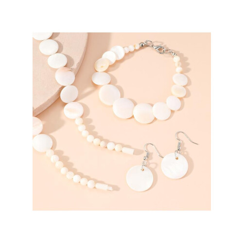 White Beads Necklace Set Hypoallergenic Adjustable 3 PCS 2