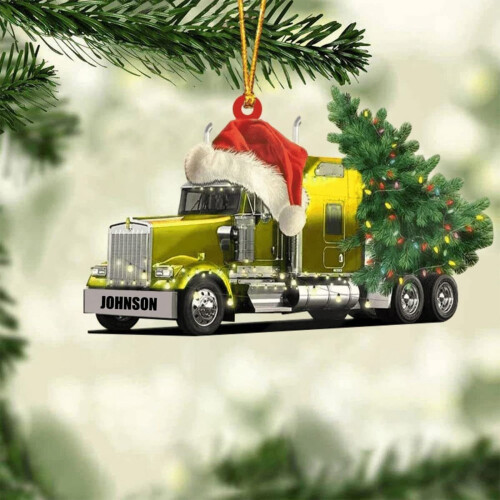 Christmas Tractor Ornament Gold Acrylic 2D 1