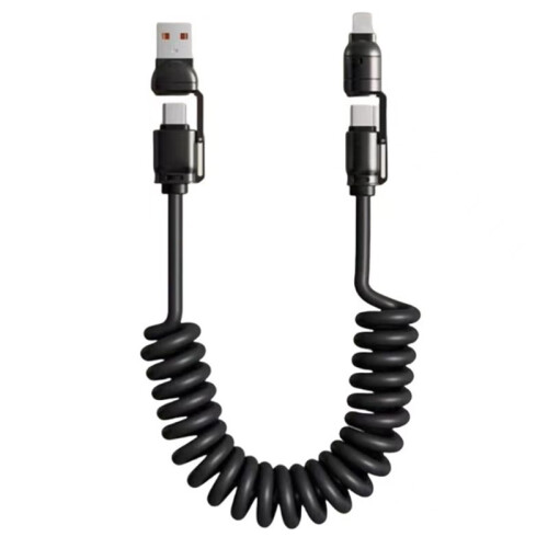 240W 4-in-1 Car Spring Data Cable for  ,USB C Fast Charging for CarPlay,Retractable Charging Cable 2pcs