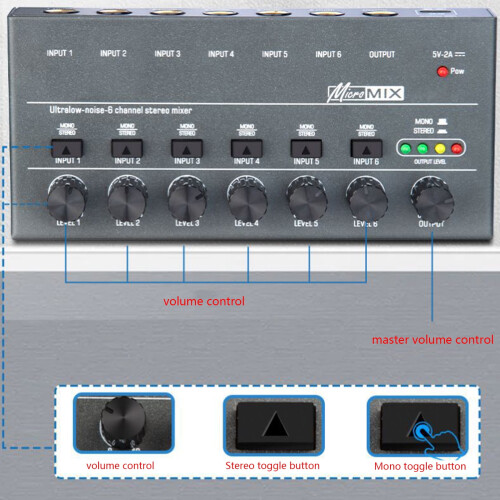 6-Channel Ultra Low-Noise Line Mixer Mini Type-C Powered 1