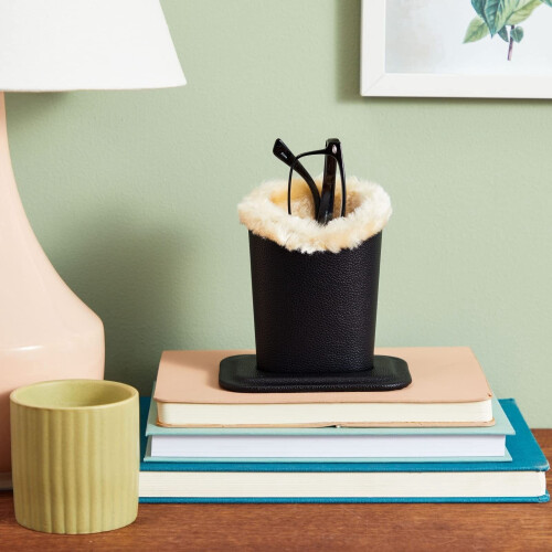 Plush-Lined Glasses Holder Faux Leather 2-Pack Black Brown 1
