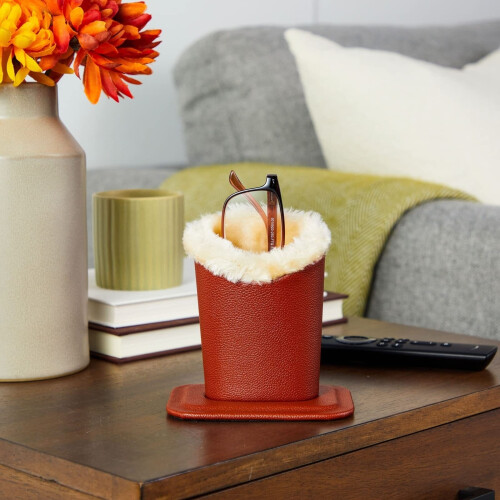 Plush-Lined Glasses Holder Faux Leather 2-Pack Black Brown 2