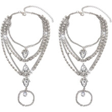 Crystal Layered Anklet with Toe Ring for Women