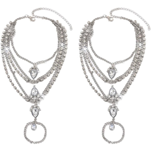Crystal Layered Anklet with Toe Ring for Women