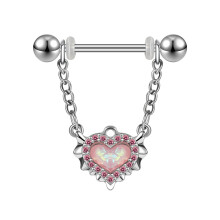 Surgical Steel Nipple Ring CZ Opal 14G Barbell Jewelry