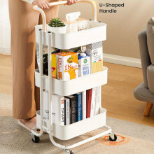 3-Tier Black Metal Utility Cart with Locking Wheels