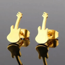 Stainless Steel Gold Plated Guitar Stud Earrings Unisex