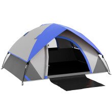 Two Man Single Room Dome Tent, with Accessories - Dark Blue/Grey