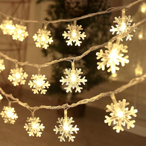 TETOU Snowflake String Lights 20 Ft 40-LED Warm White