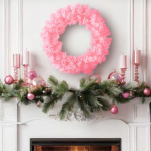 Faux Spruce Christmas Wreath Unlit Pink White 24 Inch
